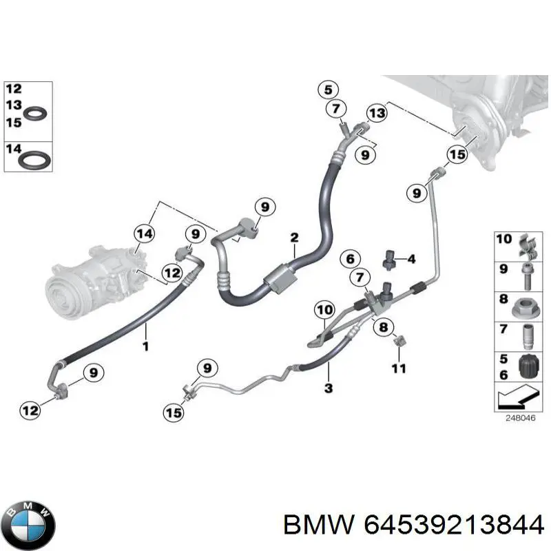 64539213844 BMW mangueira de aparelho de ar condicionado, desde o compressor até o radiador