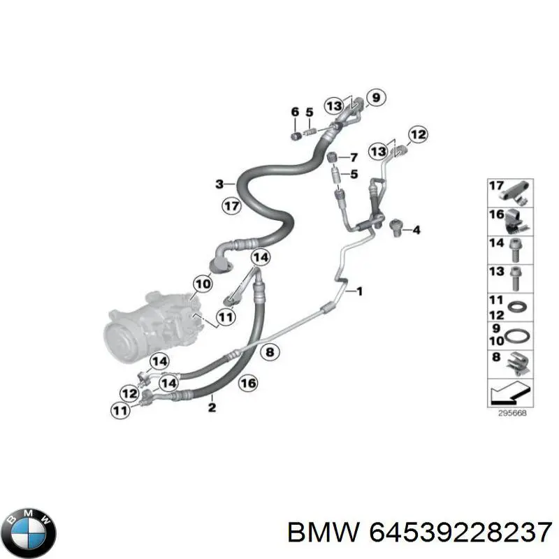 Шланг кондиционера, от компрессора к радиатору BMW 64539228237 цена, от 19.72 USD