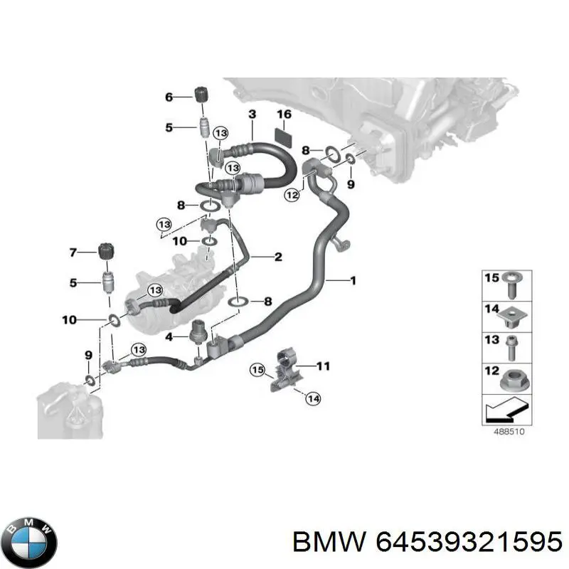 64539321595 BMW Шланг кондиционера, от компрессора к радиатору