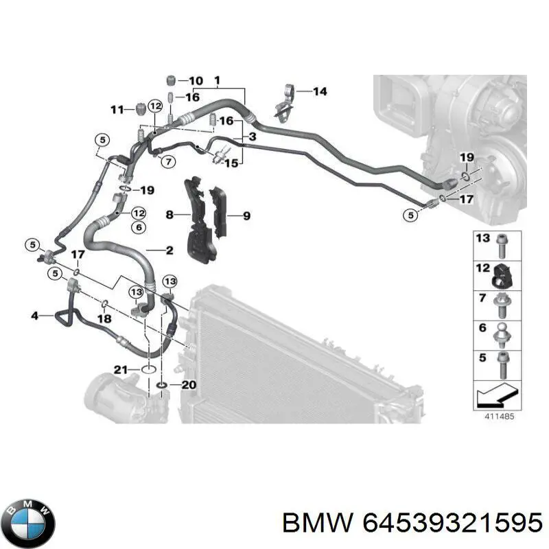 Купить 64539321595 BMW Шланг кондиционера, от компрессора к радиатору