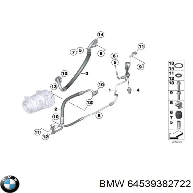 Шланг кондиционера, от испарителя к компрессору 64539382722 BMW