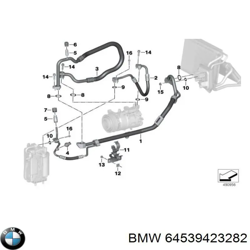 64539423282 BMW Шланг кондиционера, от радиатора к осушителю