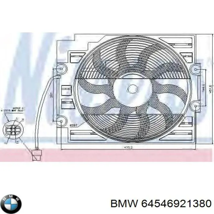 Купить 64546921380 BMW Диффузор радиатора кондиционера, в сборе с крыльчаткой и мотором