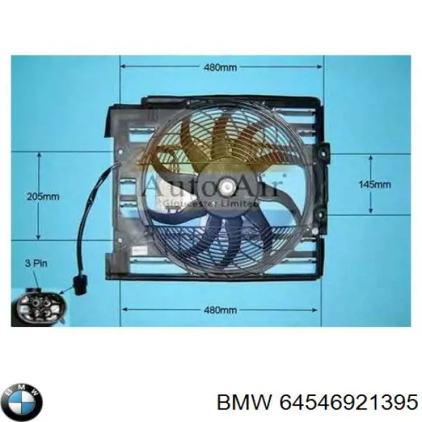 Купить 64546921395 BMW Диффузор радиатора кондиционера, в сборе с крыльчаткой и мотором