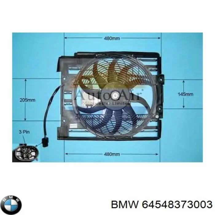 Диффузор радиатора кондиционера, в сборе с крыльчаткой и мотором BMW 64548373003