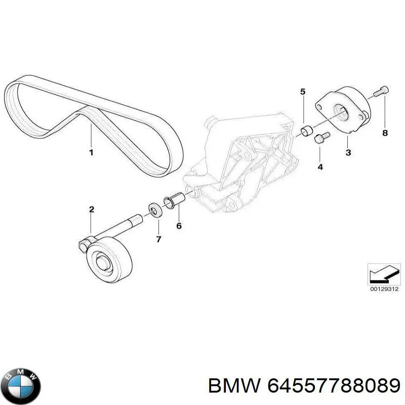 Manguito, Amortiguador vibraciones, Correa trapecial, Tensor de correa 64557788089 BMW