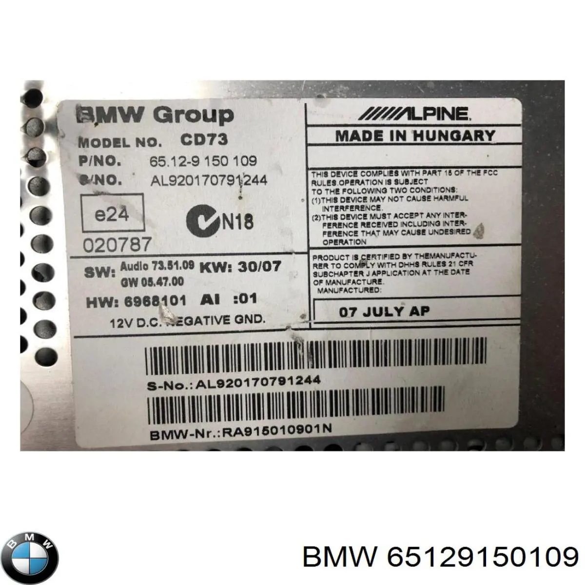 65129150109 BMW магнитола (радио am/fm)