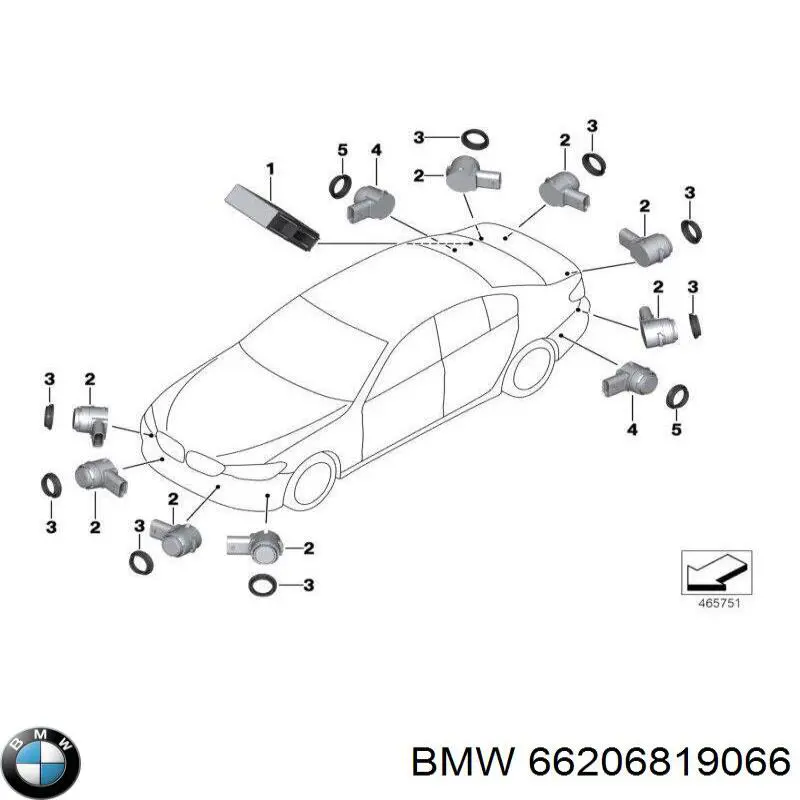 66206819066 BMW sensor de sinalização de estacionamento (sensor de estacionamento dianteiro/traseiro central)