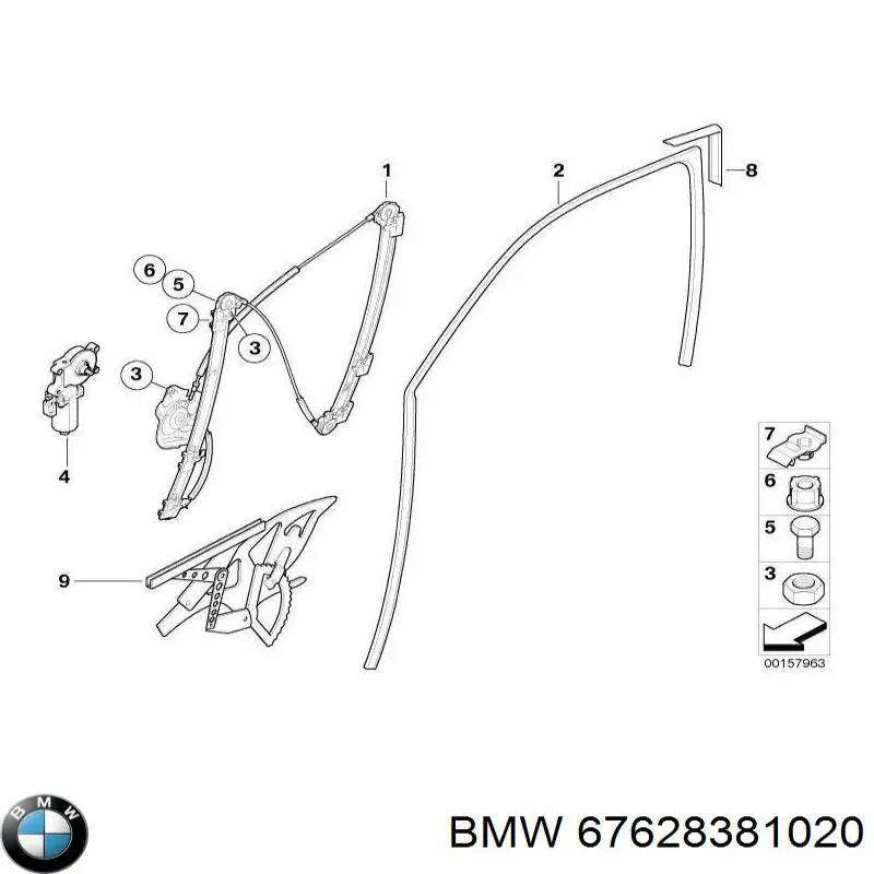 67628381020 BMW mecanismo de acionamento de vidro da porta dianteira direita