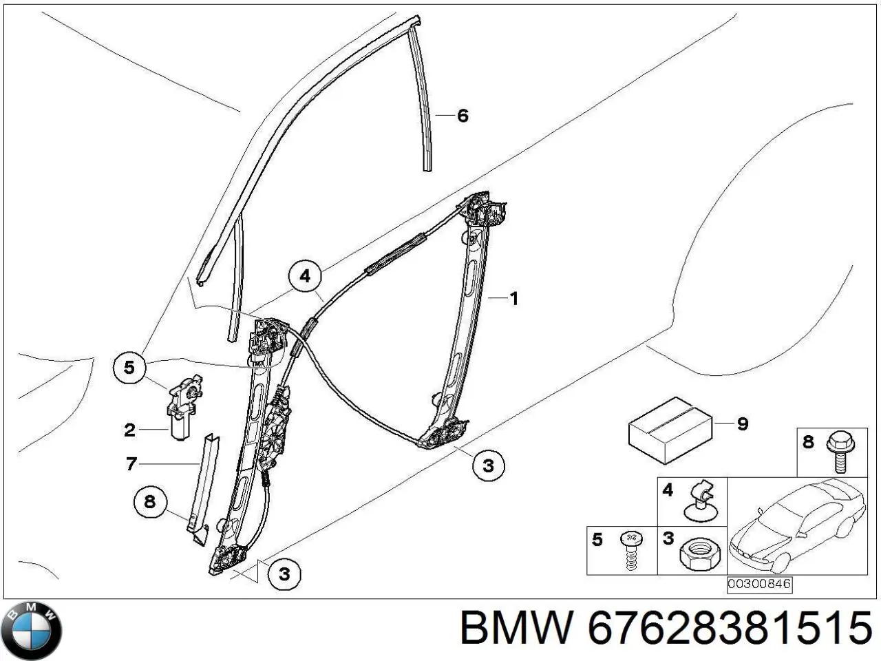 67628381515 BMW mecanismo de acionamento de vidro da porta dianteira esquerda