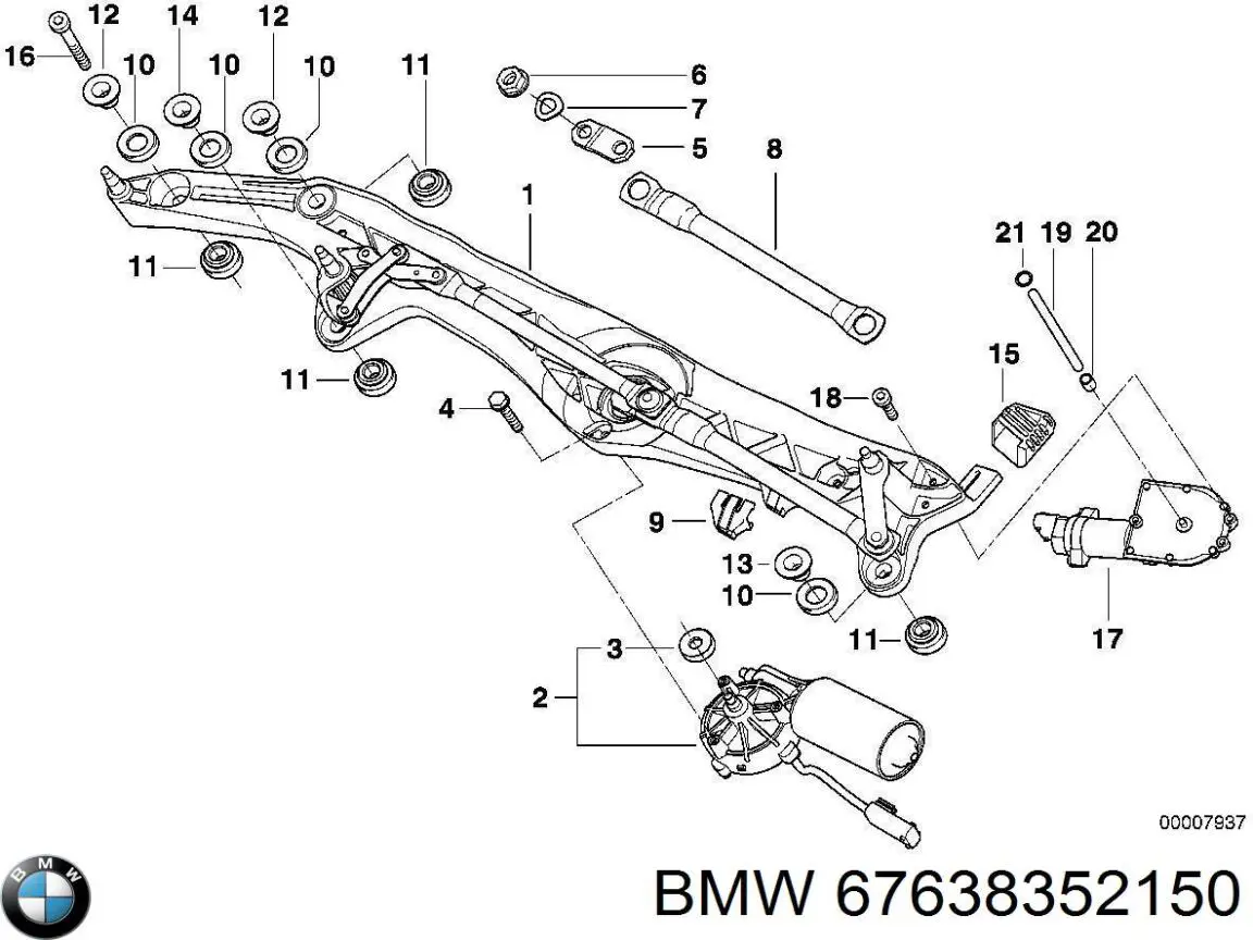Мотор стеклоочистителя лобового стекла на BMW 7 E38