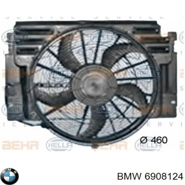 6908124 BMW диффузор радиатора кондиционера, в сборе с крыльчаткой и мотором