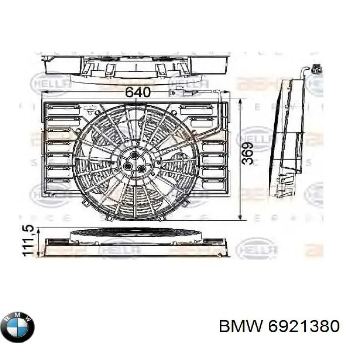 6921380 BMW Диффузор радиатора кондиционера, в сборе с крыльчаткой и мотором