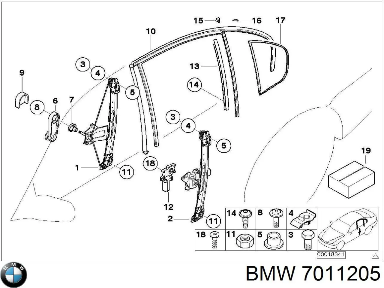 Механизм стеклоподъемника двери задней левой 7011205 BMW