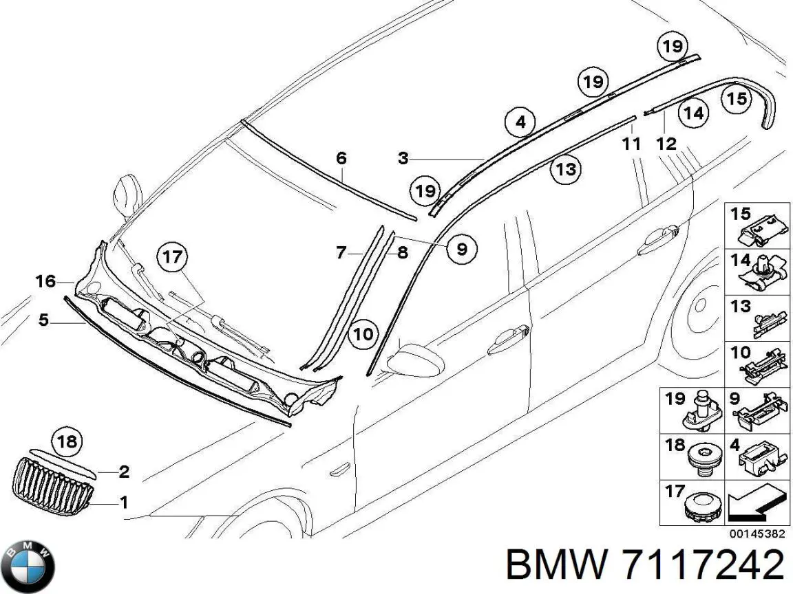 7117242 BMW moldura da capota