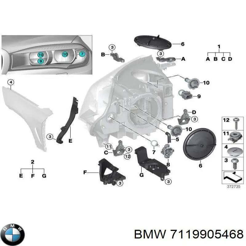 7119905468 BMW lâmpada das luzes de posição dianteiras