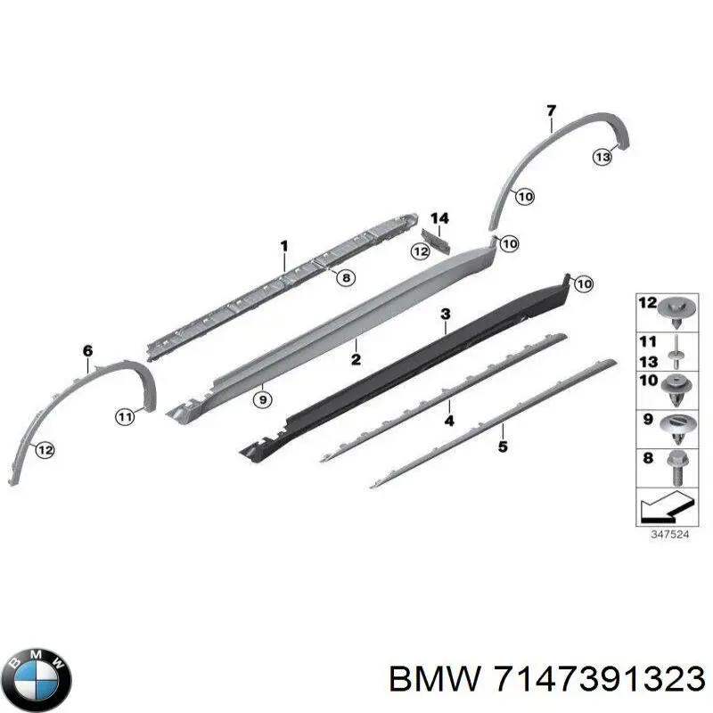 7147391323 BMW пистон (клип крепления молдинга двери)