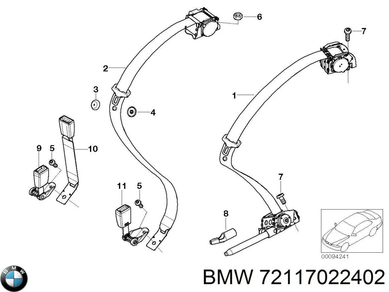 72117022402 BMW ремень безопасности задний центральный