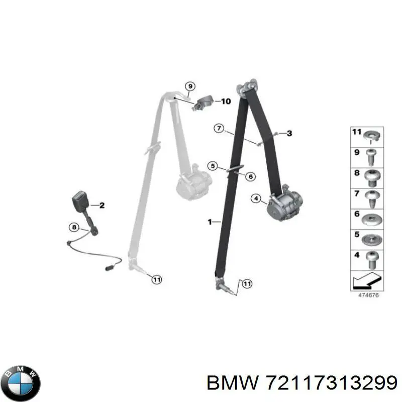 Barra (fecho) dianteira de fixação da correia de segurança para BMW 2 (F45)