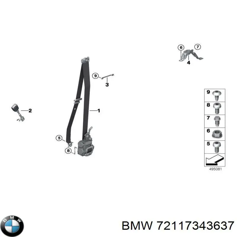 Ремень безопасности передний левый BMW 72117343637 цена, от 31.74 USD