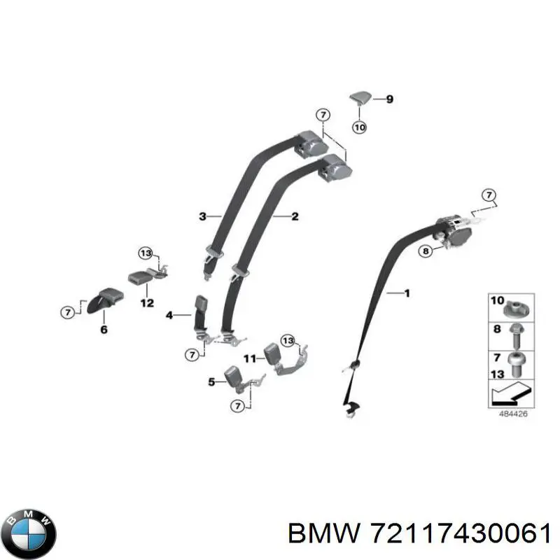 Ремень безопасности задний центральный BMW 72117430061 цена, от 19.05 USD