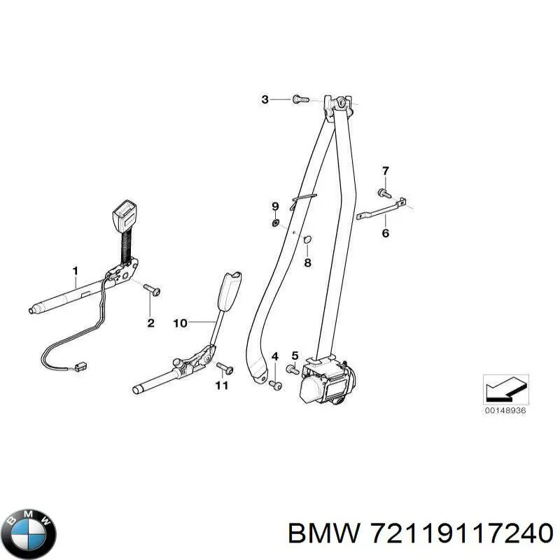 Рычаг (замок) фиксации ремня безопасности передний правый 72119117240 BMW