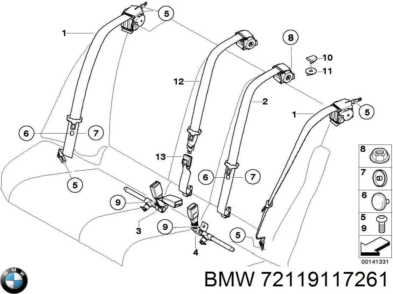 72119117261 BMW Рычаг фиксатор ремня безопасности задний левый