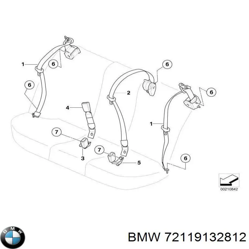Ремень безопасности задний центральный на BMW 5 (E60) купить.
