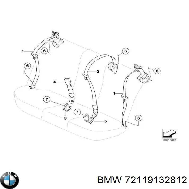 Ремень безопасности задний центральный BMW 72119132812 цена, от 25.34 USD
