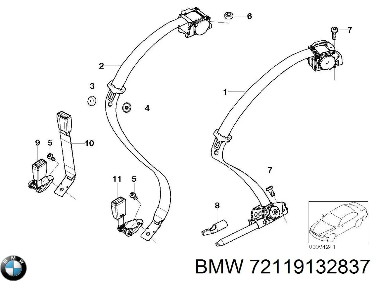 Cinto de segurança traseiro esquerdo para BMW 7 (E65, E66, E67)