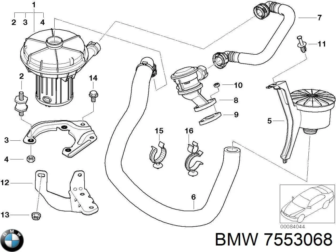 7553068 BMW клапан pcv вентиляции картерных газов