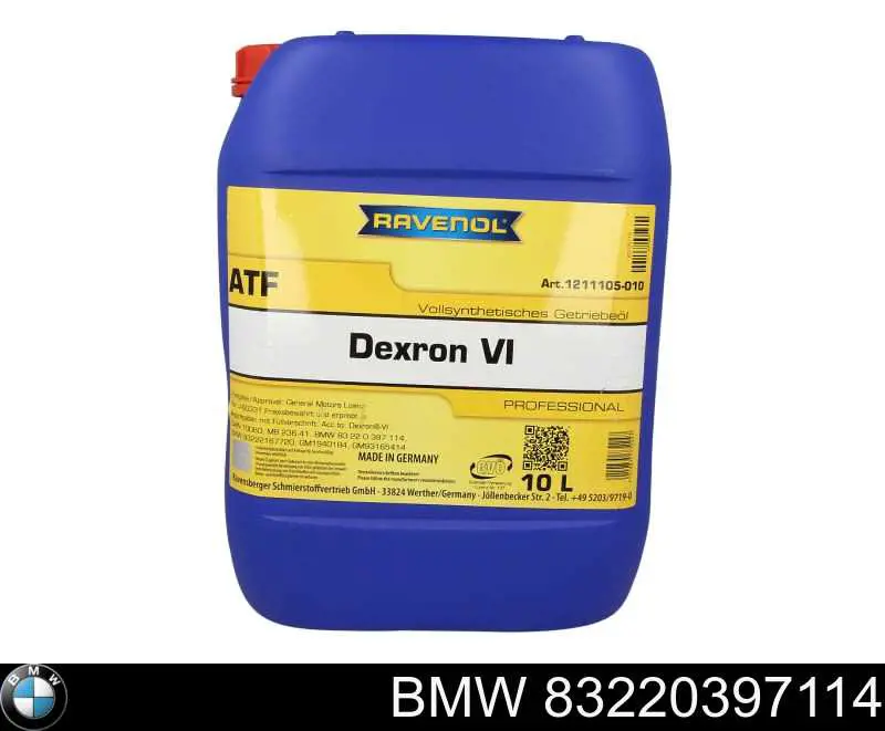  Масло трансмиссионное BMW Dexron VI 4 л (83220397114)