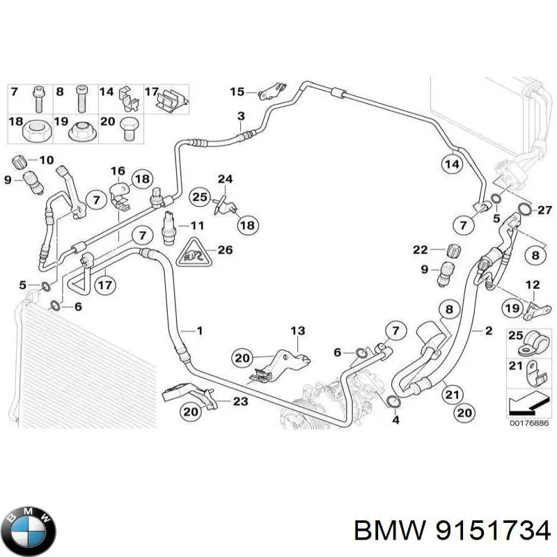 9151734 BMW mangueira de aparelho de ar condicionado, desde o radiador até o vaporizador