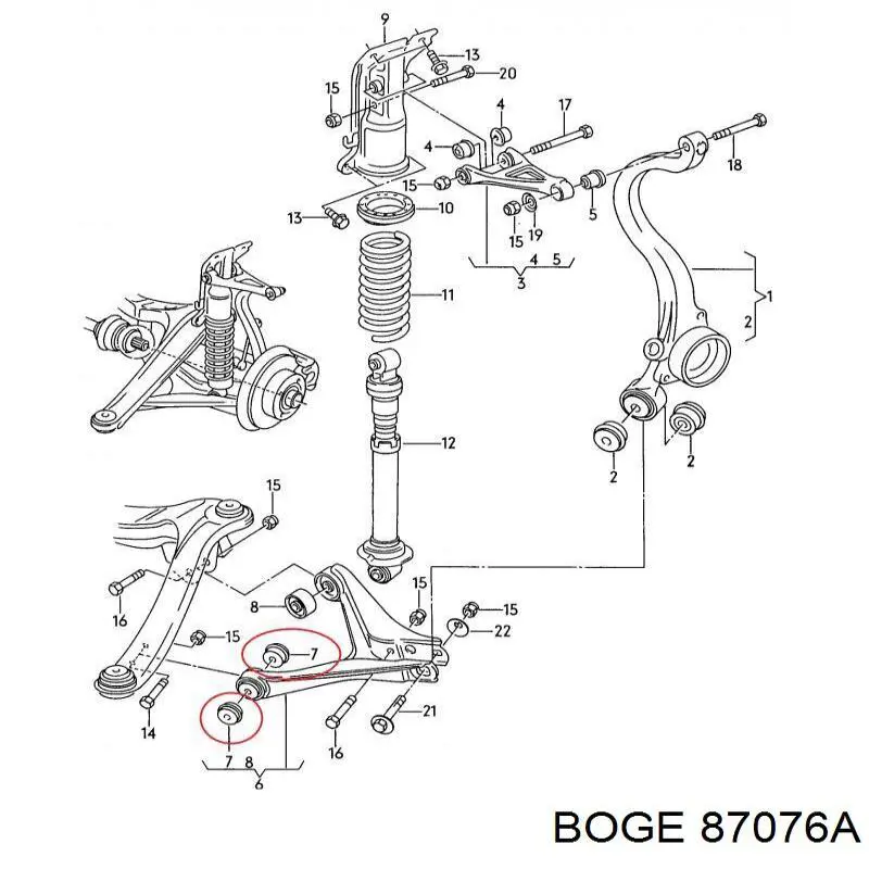 Сайлентблок заднего нижнего рычага Boge 87076A