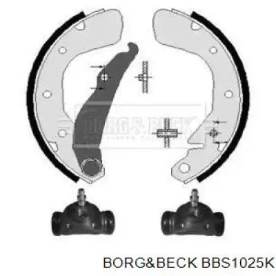 Колодки тормозные задние барабанные, в сборе с цилиндрами, комплект BBS1025K Borg&beck
