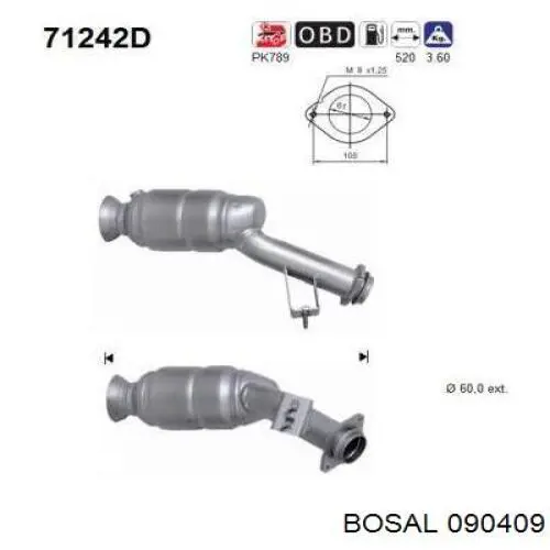 Каталитический нейтрализатор отработавших газов Bosal 090409 цена, от 397.54 USD
