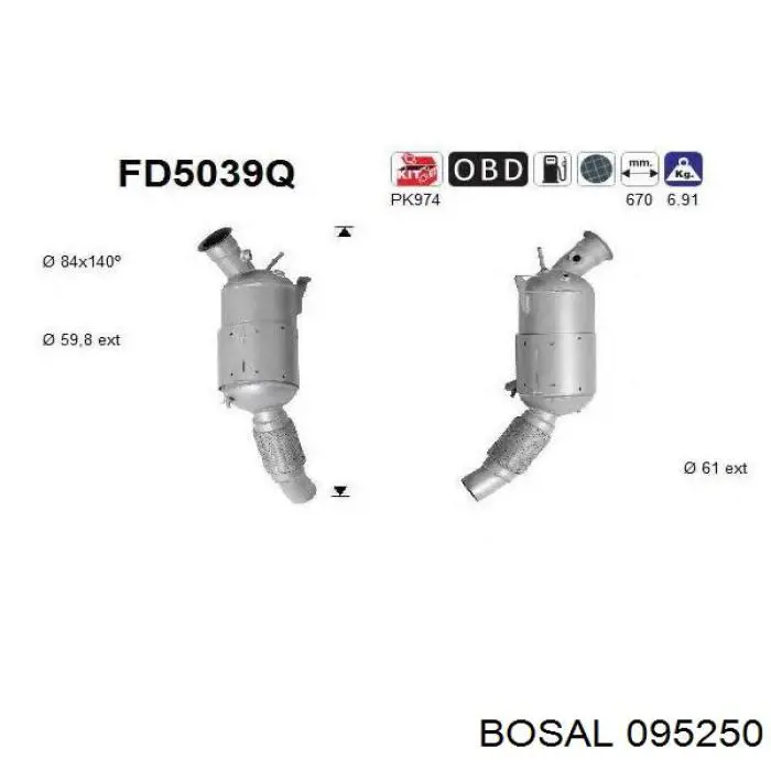 095-250 Bosal сажевый фильтр системы отработавших газов