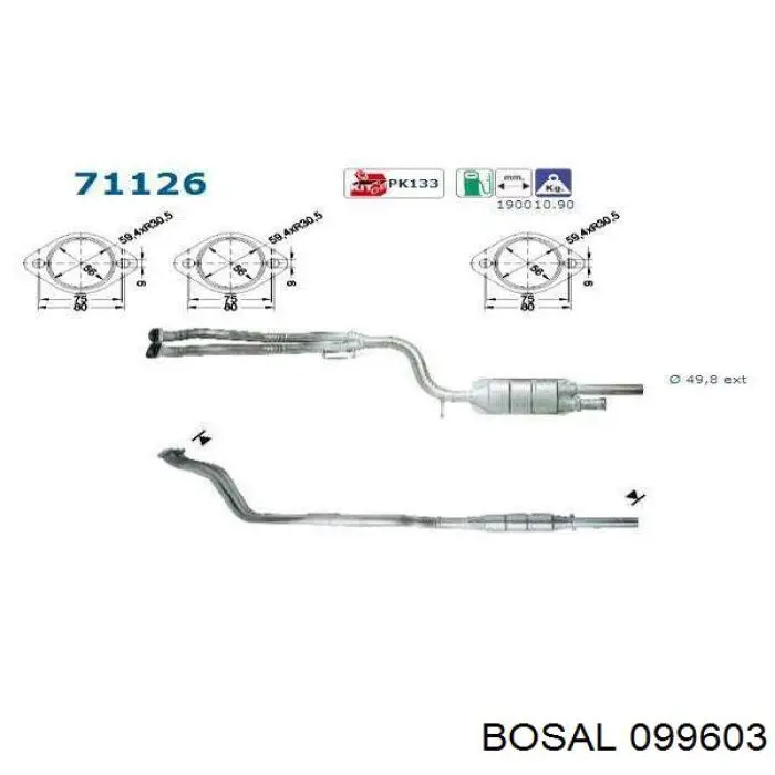 099-603 Bosal труба приемная (штаны глушителя передняя)