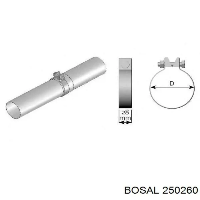 Хомут глушителя передний 250260 Bosal