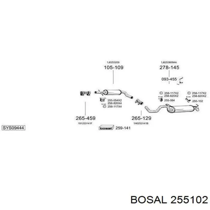 255102 Bosal Кронштейн задней подушки глушителя