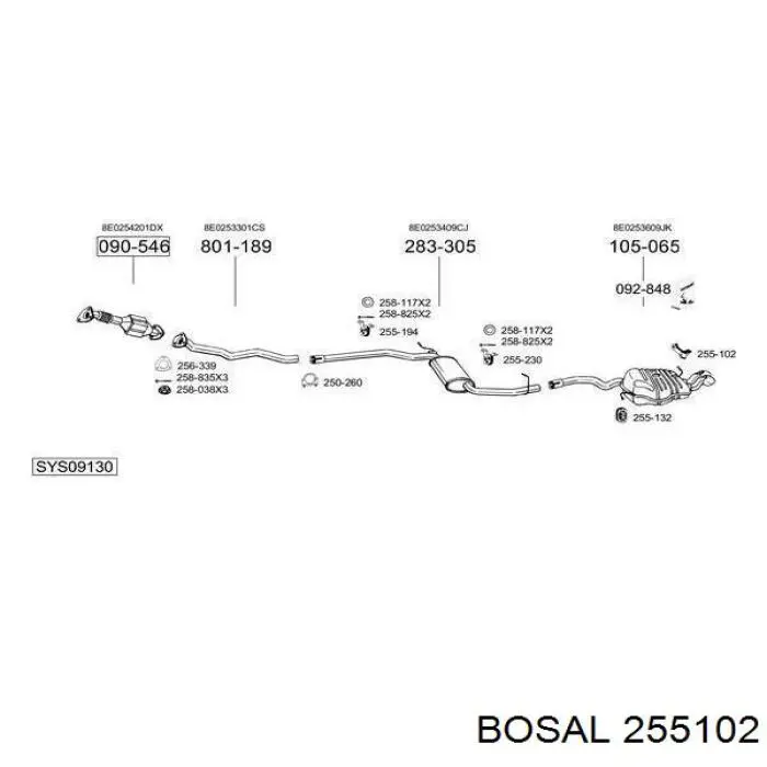 Купить 255102 Bosal Кронштейн задней подушки глушителя
