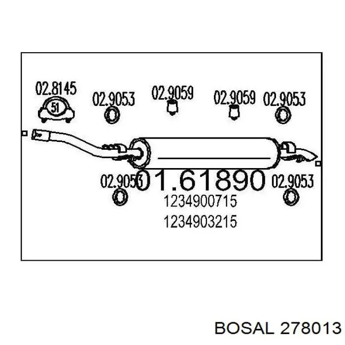 BS278013 Bosal глушитель, задняя часть