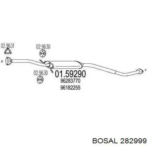 282999 Bosal труба выхлопная, от катализатора до глушителя