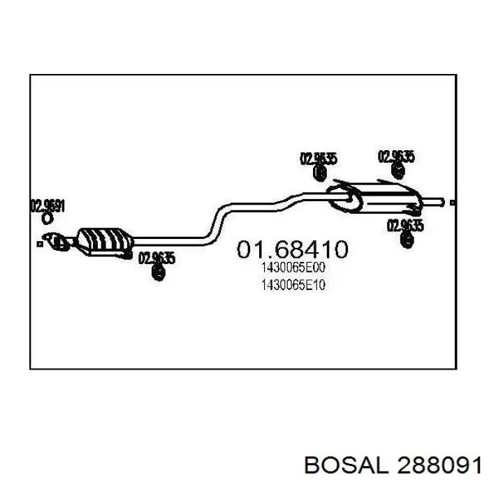 288-091 Bosal глушитель, центральная и задняя часть