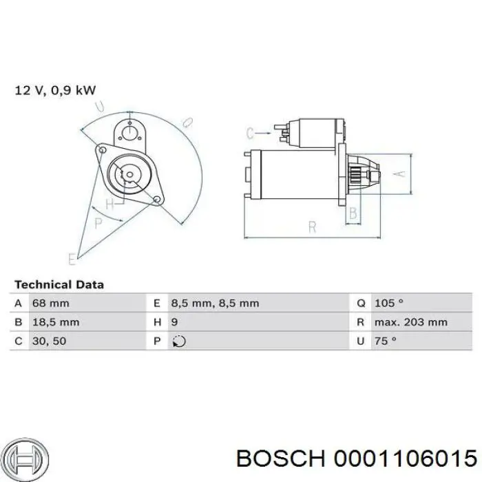 Стартер Bosch 0001106015 цена, от 50.68 USD