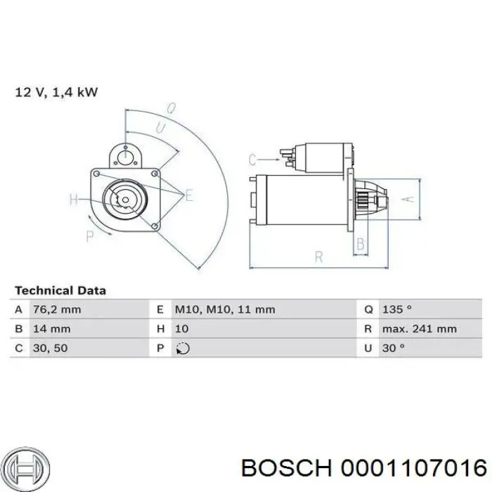 0001107016 Bosch Стартер автомобиля