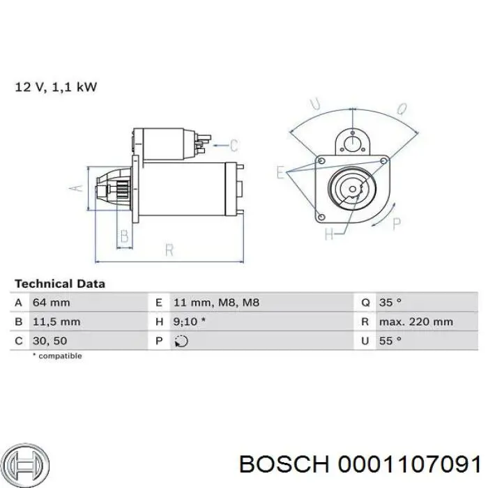 Стартер 0001107091 Bosch