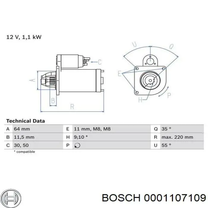 Купить 0001107109 Bosch Стартер