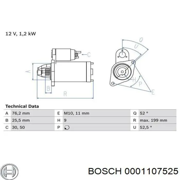 Стартер двигателя Bosch 0001107525