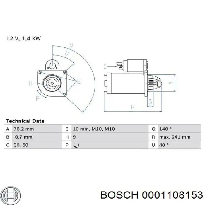 Стартер Bosch 0001108153 цена, от 40.78 USD